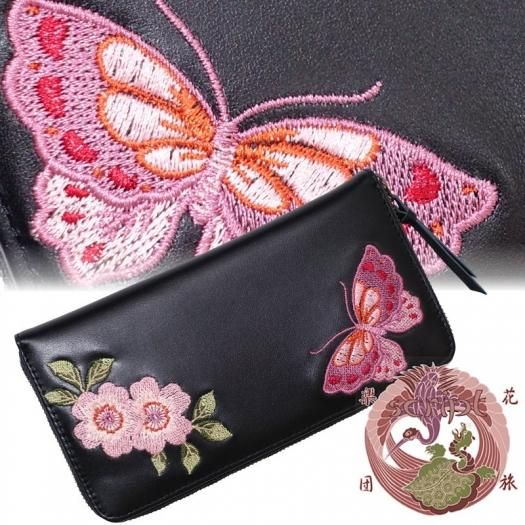 SLWL-503 桜と蝶々刺繍レザーウォレット