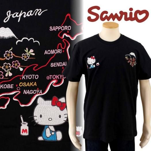 hKST-002 ハローキティと日本地図刺繍半袖Tシャツ