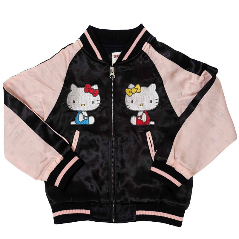 hKSJ-510 ハローキティとハローミミィと日本地図刺繍ジャガード袖スカジャン