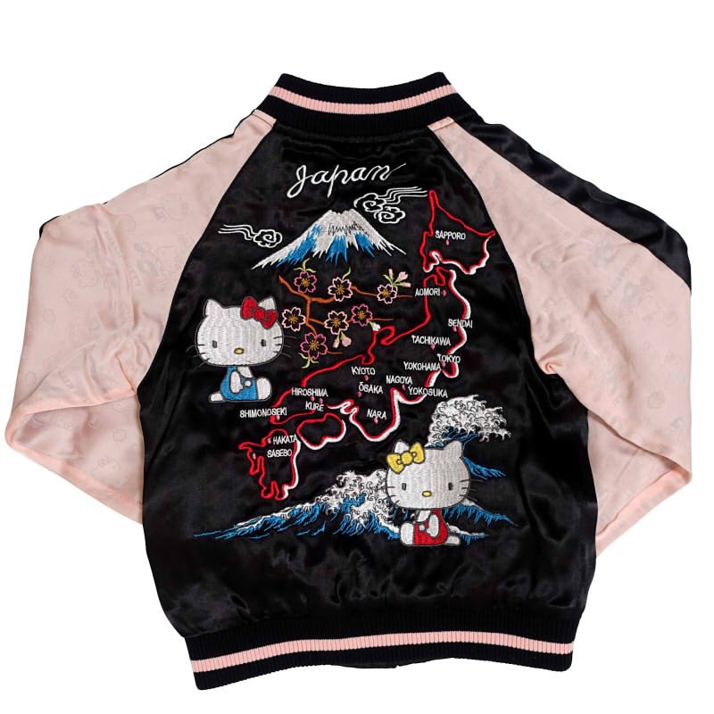 hKSJ-510 ハローキティとハローミミィと日本地図刺繍ジャガード袖スカジャン