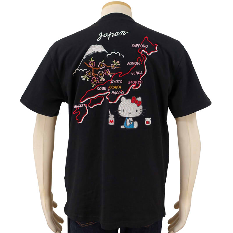 hKST-002 ハローキティと日本地図刺繍半袖Tシャツ