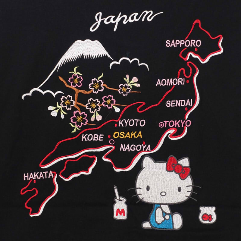 hKST-002 ハローキティと日本地図刺繍半袖Tシャツ