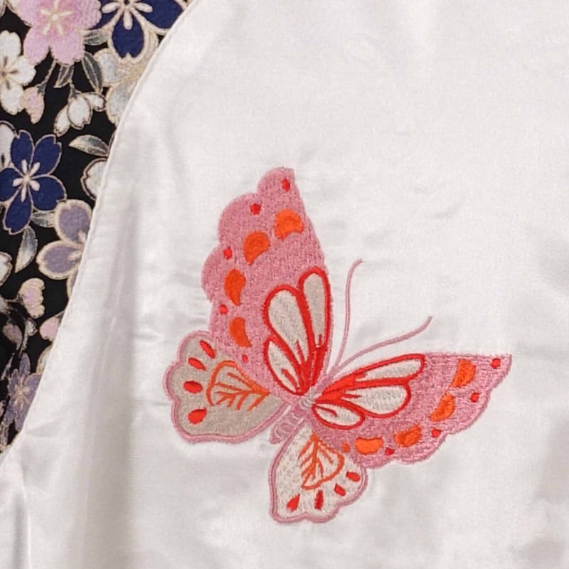 JSKJ-302 桜と蝶刺繍ちりめん袖スカジャン