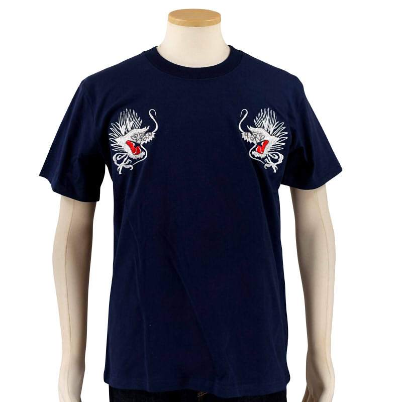 JST-402 白竜と白虎刺繍半袖Tシャツ