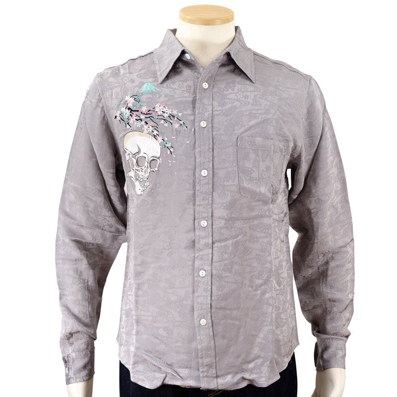 LS-001 桜とがしゃ髑髏刺繍ジャガードシャツ