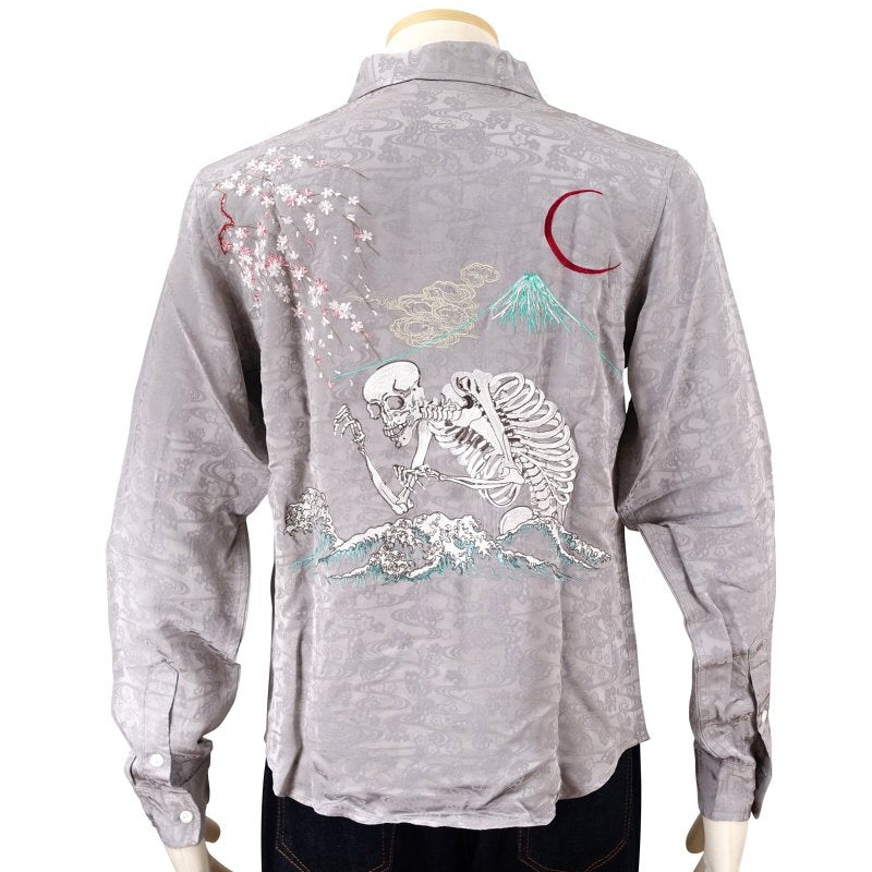 LS-001 桜とがしゃ髑髏刺繍ジャガードシャツ