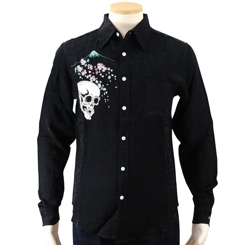 LS-001 桜とがしゃ髑髏刺繍ジャガードシャツ