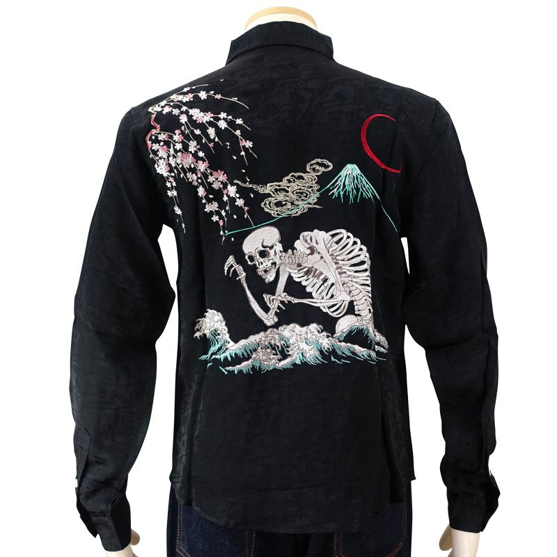 LS-001 桜とがしゃ髑髏刺繍ジャガードシャツ