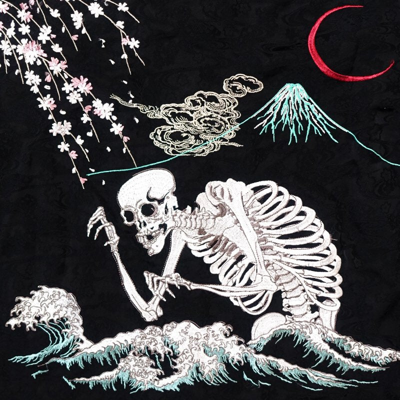 LS-001 桜とがしゃ髑髏刺繍ジャガードシャツ