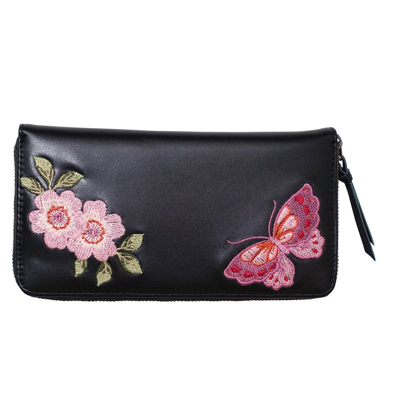SLWL-503 桜と蝶々刺繍レザーウォレット