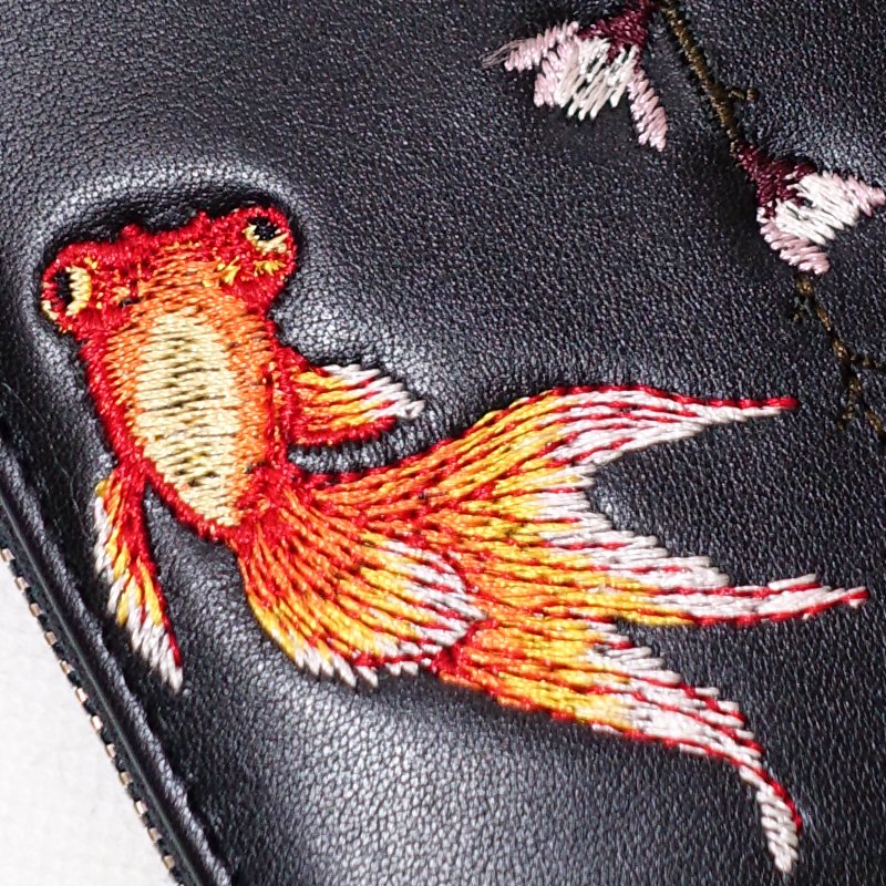 SLWL-502 桜と金魚刺繍レザーウォレット