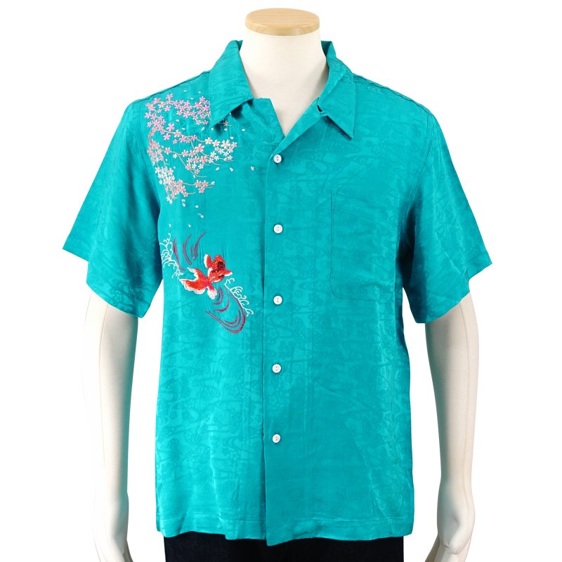 SS-002 桜と金魚刺繍ジャガードシャツ