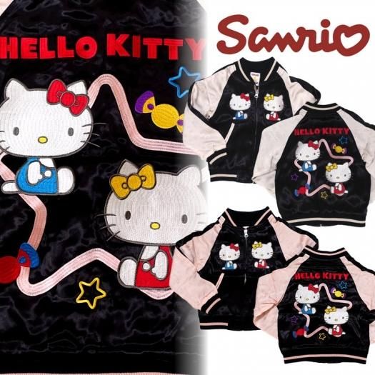 hKSJ-505K ハローキティとハローミミィジャガード袖スカジャン