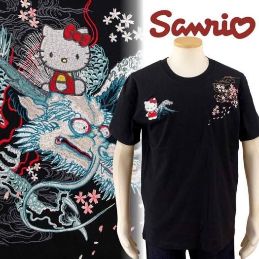 hKST-003 龍頭ハローキティ刺繍半袖Tシャツ