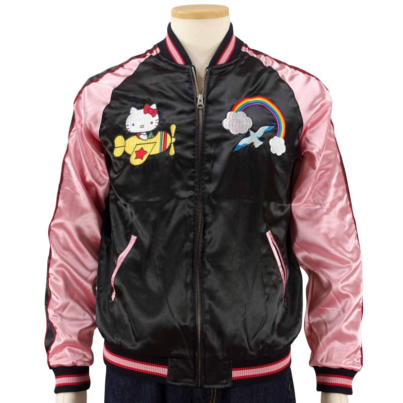 hKSJ-508 ハローキティと飛行機刺繍スカジャン
