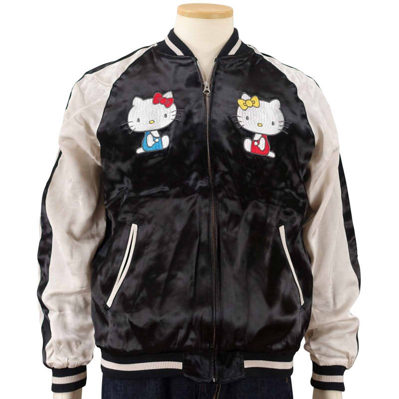 hKSJ-510 ハローキティとハローミミィと日本地図刺繍ジャガード袖スカジャン