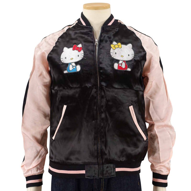 hKSJ-510 ハローキティとハローミミィと日本地図刺繍ジャガード袖スカジャン