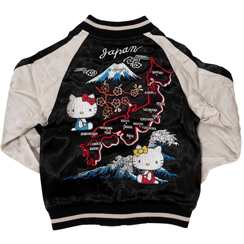 hKSJ-510 ハローキティとハローミミィと日本地図刺繍ジャガード袖スカジャン