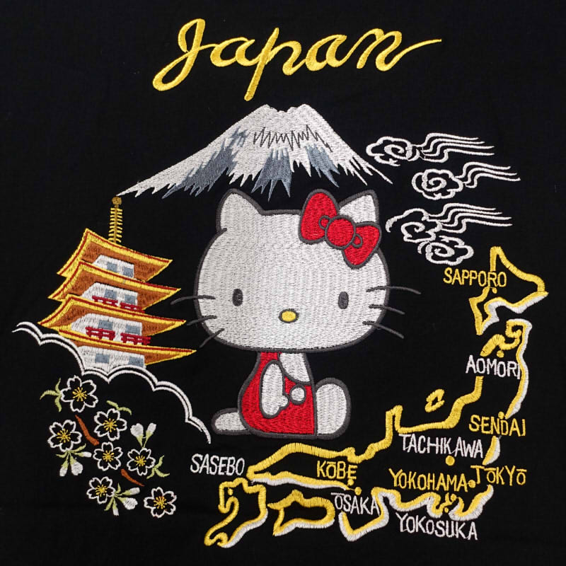 hKST-001 ハローキティと富士五重塔刺繍Tシャツ