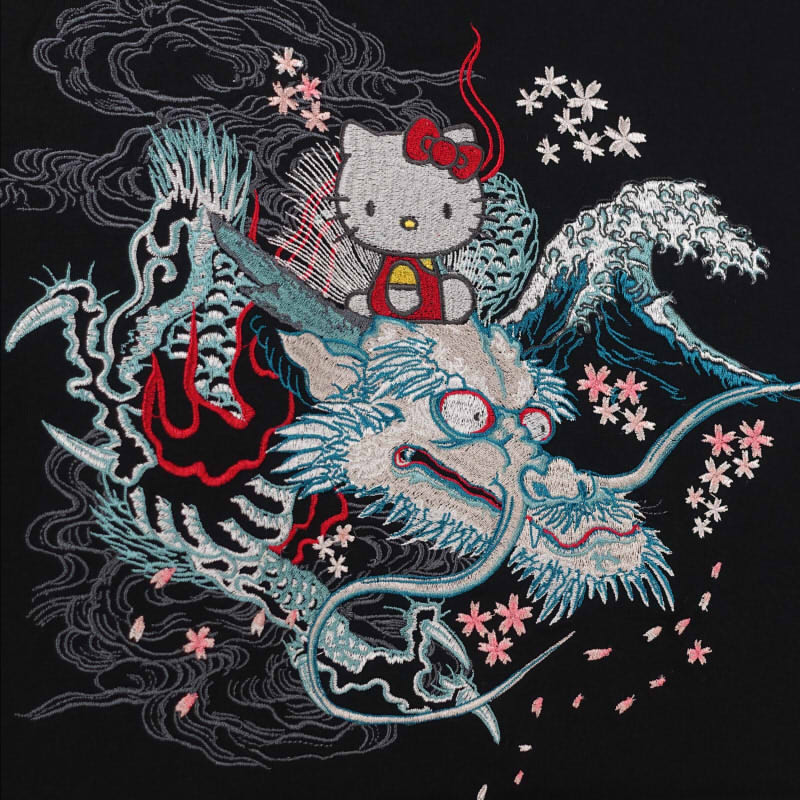 hKST-003 龍頭ハローキティ刺繍半袖Tシャツ