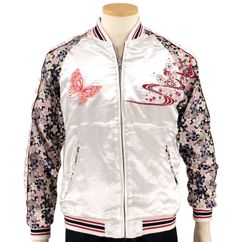 JSKJ-302 桜と蝶刺繍ちりめん袖スカジャン