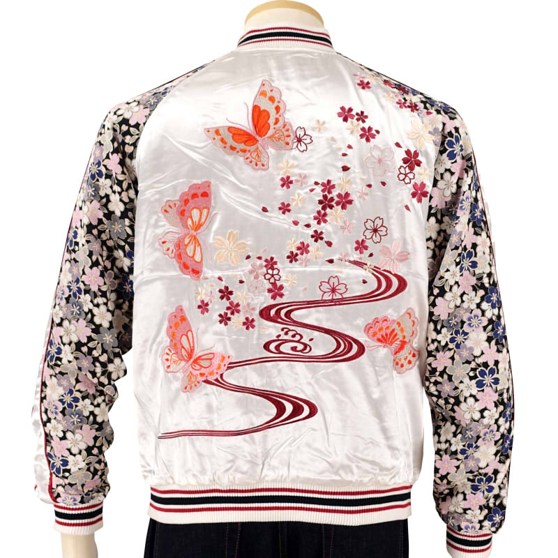 JSKJ-302 桜と蝶刺繍ちりめん袖スカジャン