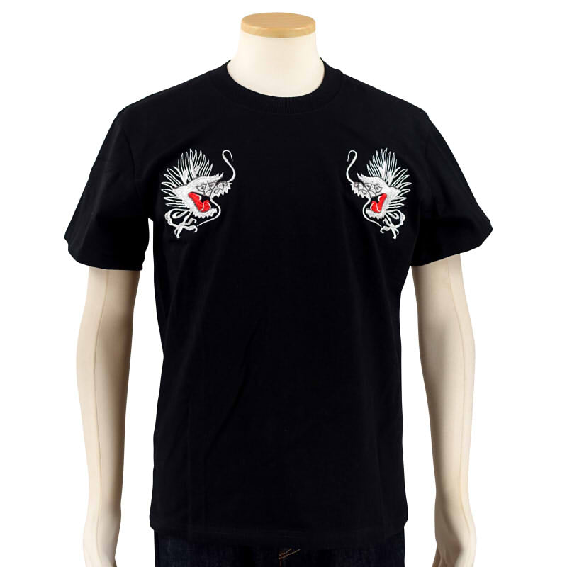 JST-402 白竜と白虎刺繍半袖Tシャツ