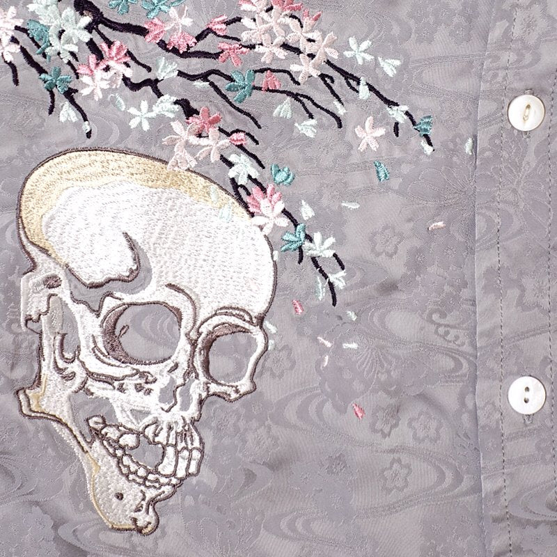 LS-001 桜とがしゃ髑髏刺繍ジャガードシャツ