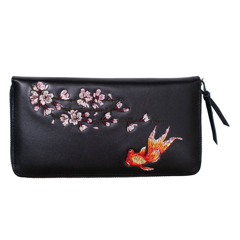 SLWL-502 桜と金魚刺繍レザーウォレット